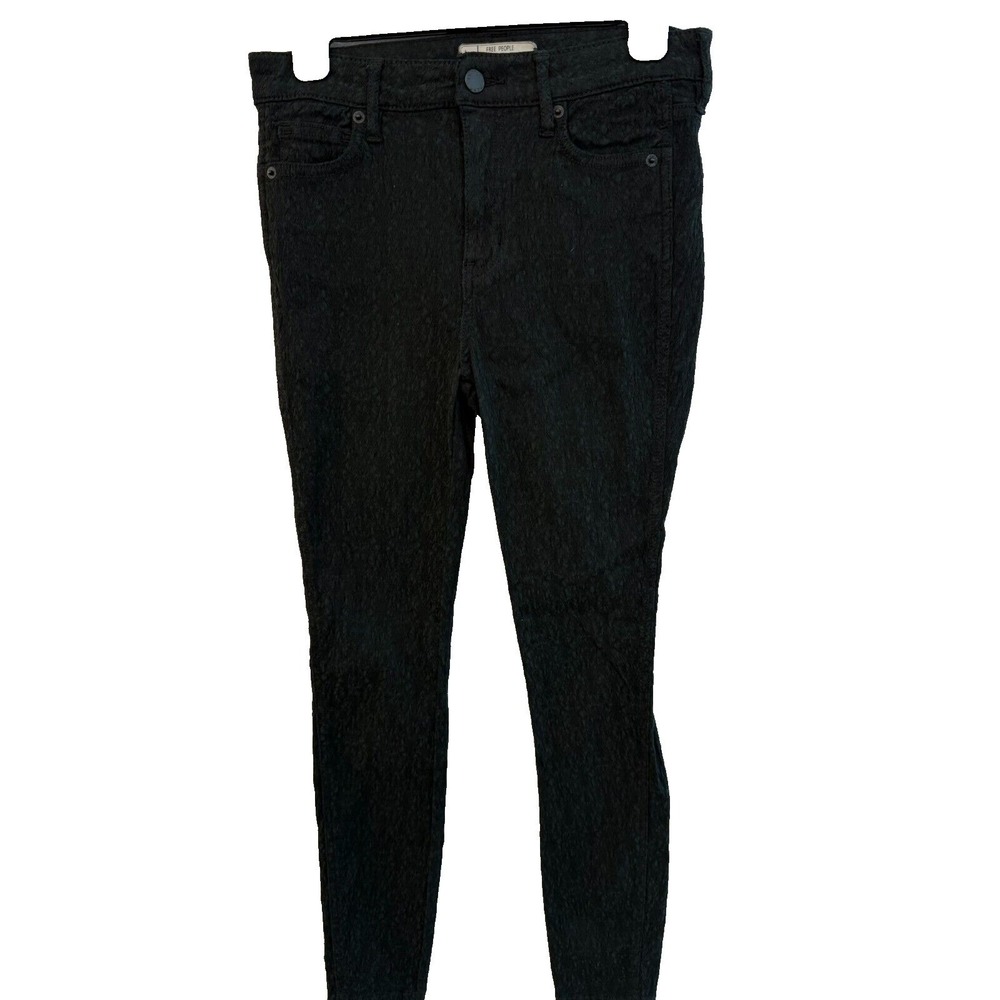 Free People Black Textured Jacquard Skinny Jeans High Rise Size 27